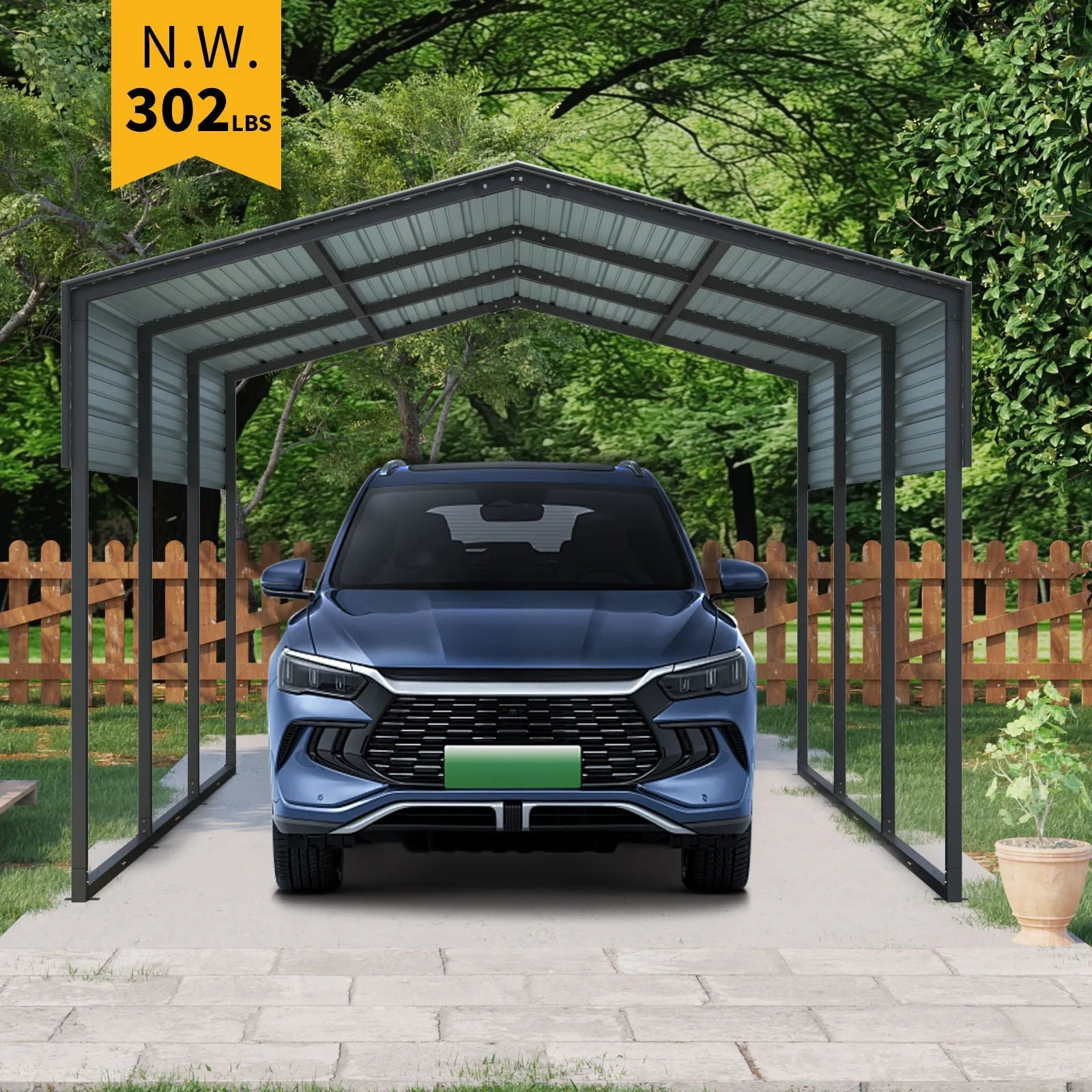 10 X 15 Ft Carport, Outdoor Carport, Heavy Duty Carport Canopy With Galvanized Steel Roof And Frame, Metal Carport Large Garage For Driveway Car, Truck - Charcoal by Couch.com