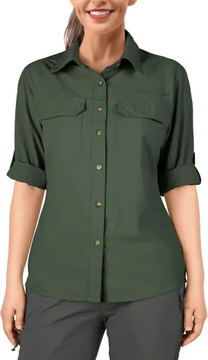 33,000ft Women's UPF 50 UV Sun Protection Shirt, Cool Quick Dry Long Sleeve Outdoor Fishing Hiking Safari Travel Shirt