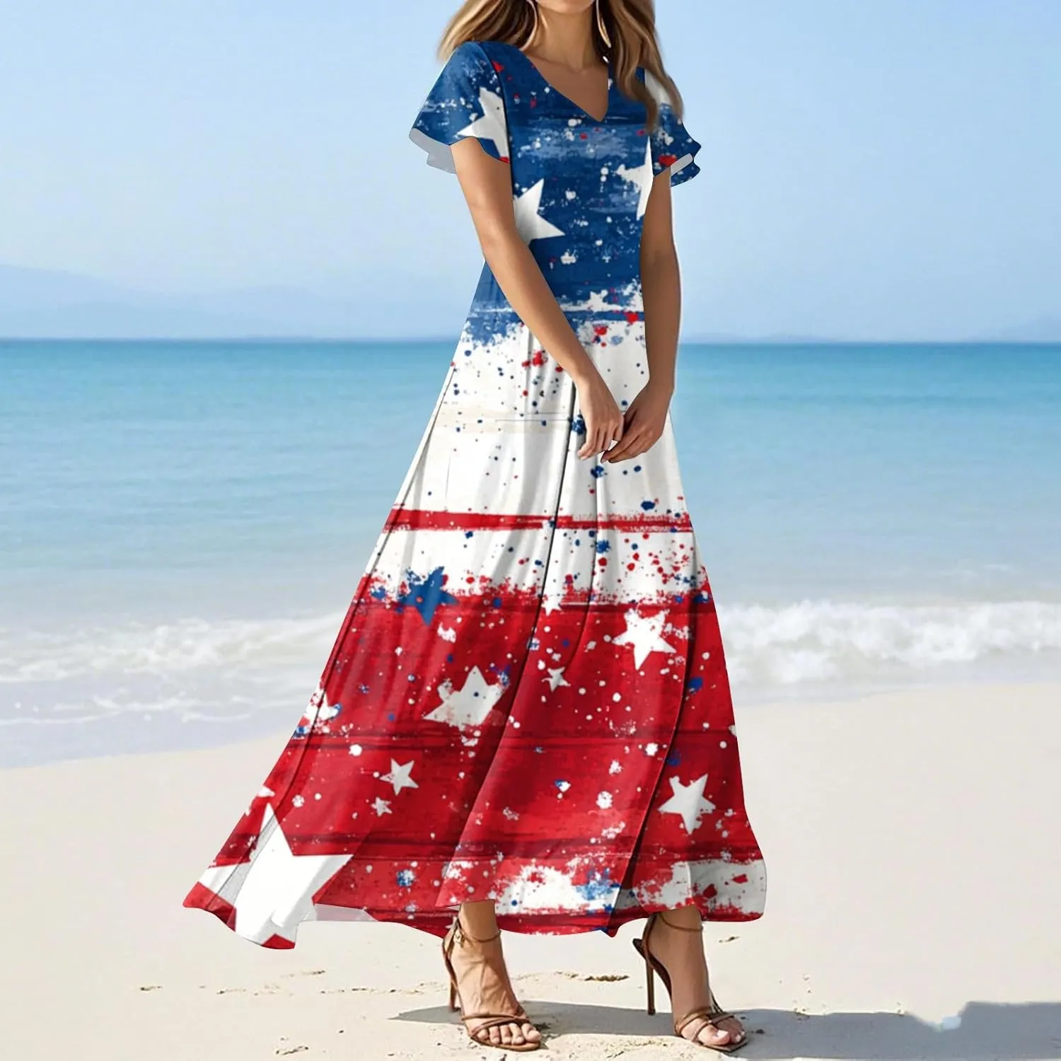 ADHOWBEW 4th of July Dress Women 2025 Holiday Plus Size Graphic USA Sexy Patriotic Independence Day Dresses