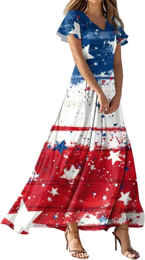 ADHOWBEW 4th of July Dress Women 2025 Holiday Plus Size Graphic USA Sexy Patriotic Independence Day Dresses