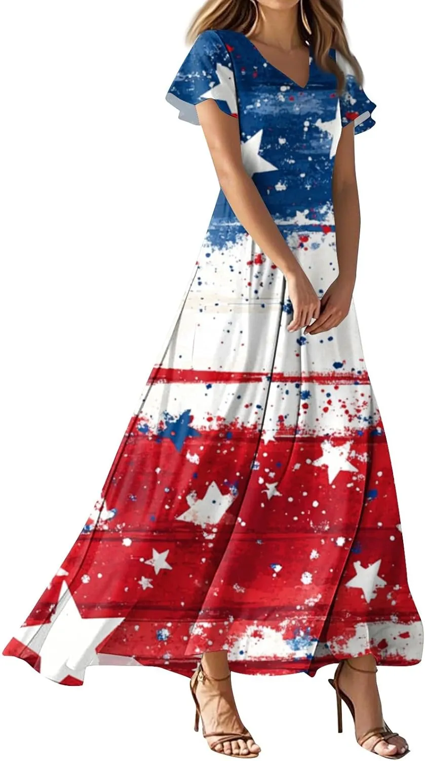 ADHOWBEW 4th of July Dress Women 2025 Holiday Plus Size Graphic USA Sexy Patriotic Independence Day Dresses