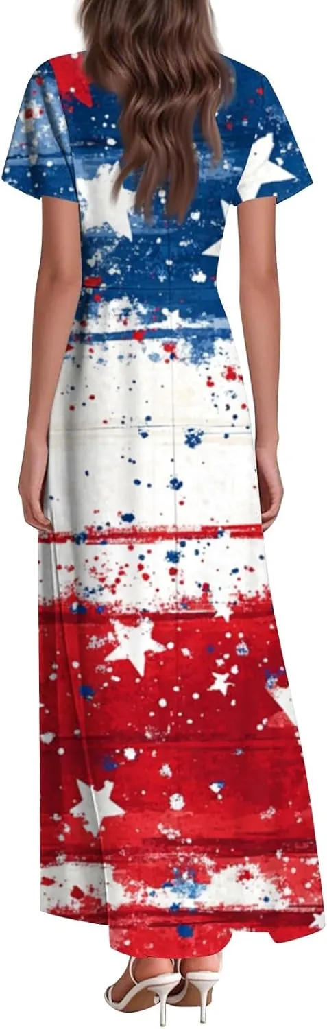 ADHOWBEW 4th of July Dress Women 2025 Holiday Plus Size Graphic USA Sexy Patriotic Independence Day Dresses