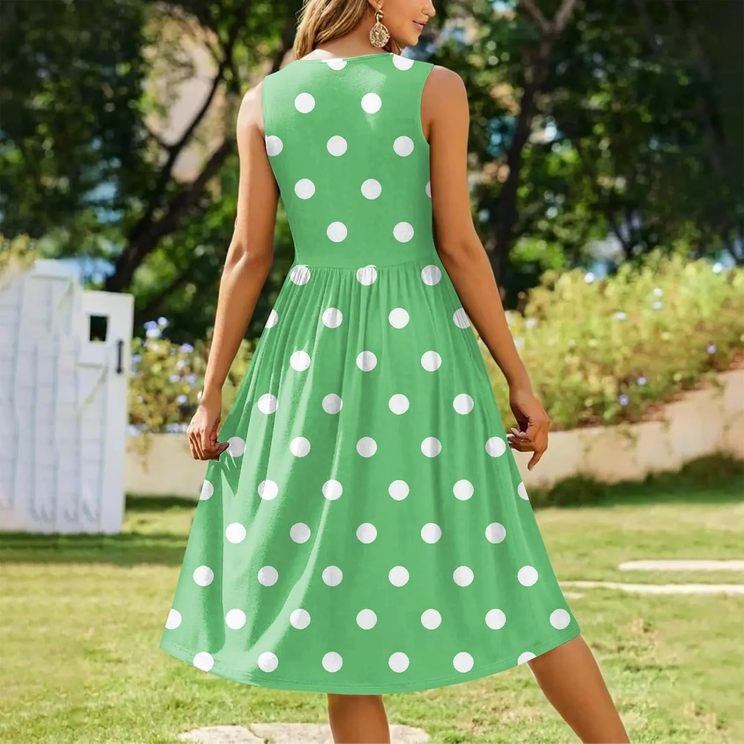 ADHOWBEW Dresses for Women 2025 Round Neck Flowy Casual Plus Size Sexy Vacation Sleeveless Long Dresses