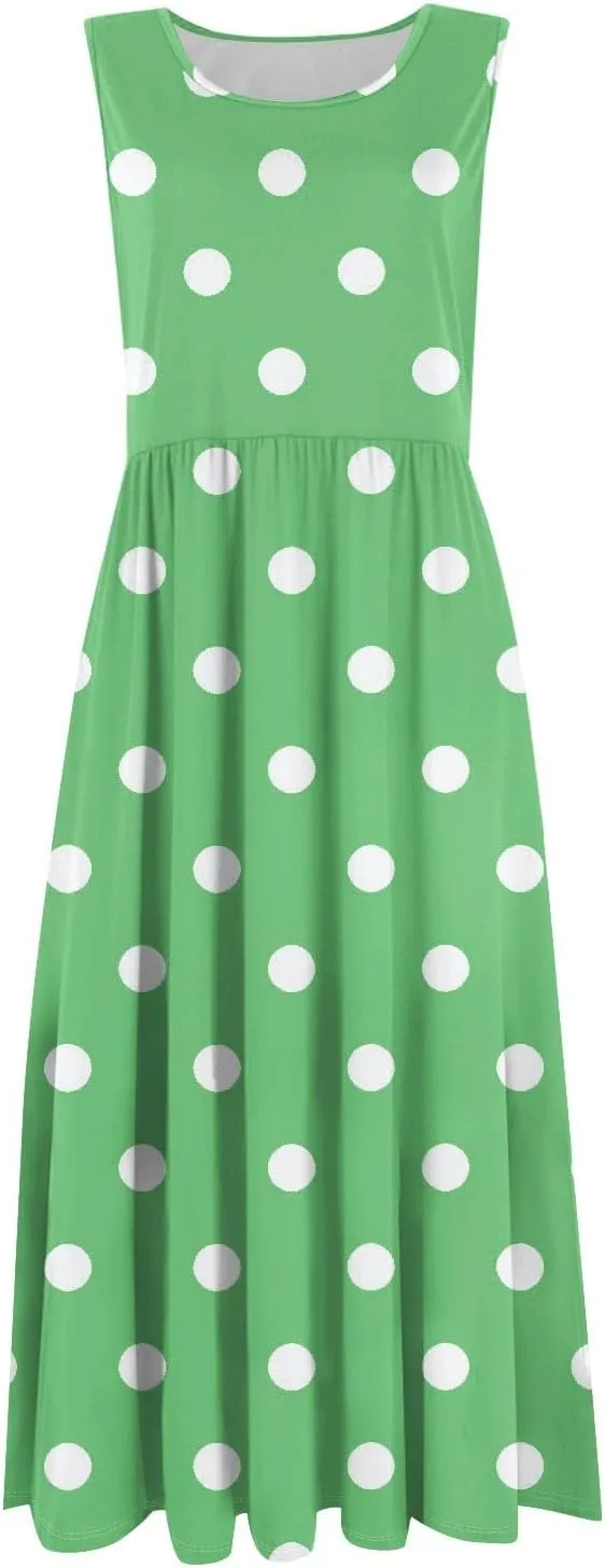 ADHOWBEW Dresses for Women 2025 Round Neck Flowy Casual Plus Size Sexy Vacation Sleeveless Long Dresses
