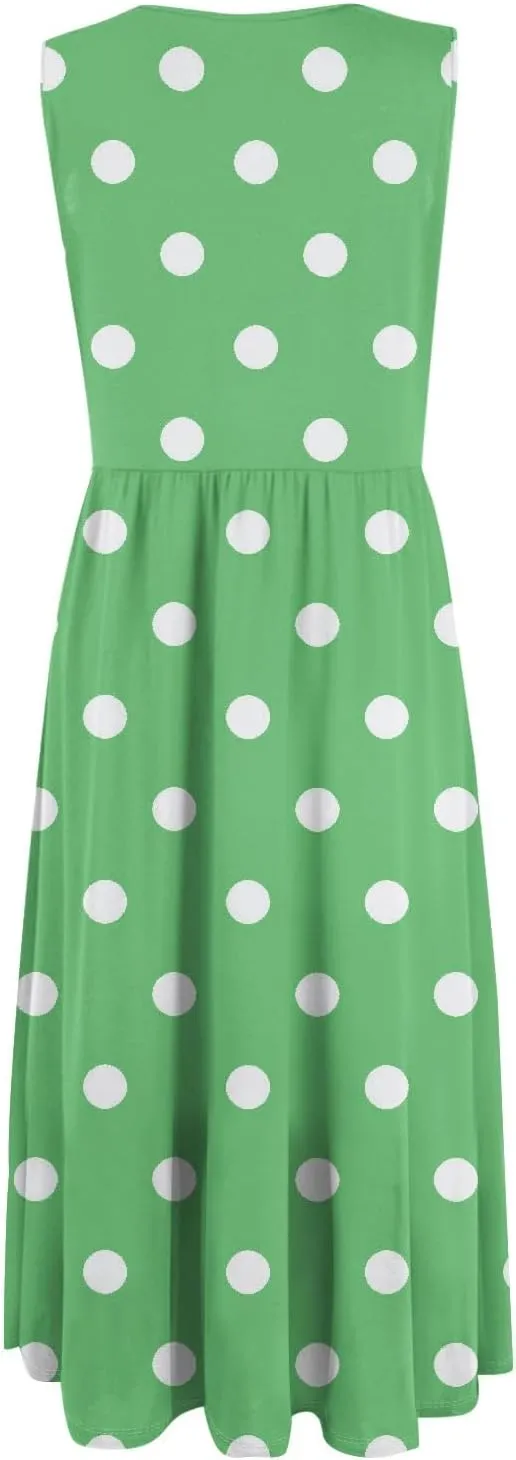 ADHOWBEW Dresses for Women 2025 Round Neck Flowy Casual Plus Size Sexy Vacation Sleeveless Long Dresses