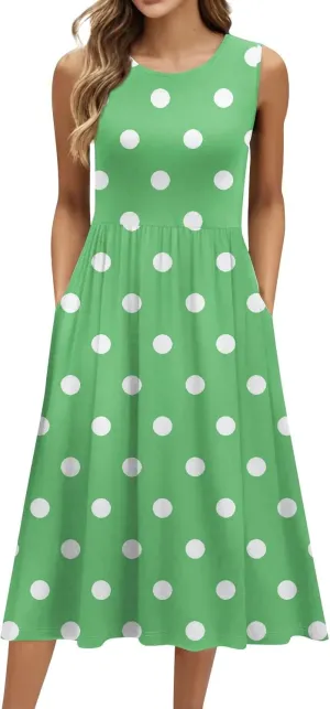 ADHOWBEW Dresses for Women 2025 Round Neck Flowy Casual Plus Size Sexy Vacation Sleeveless Long Dresses