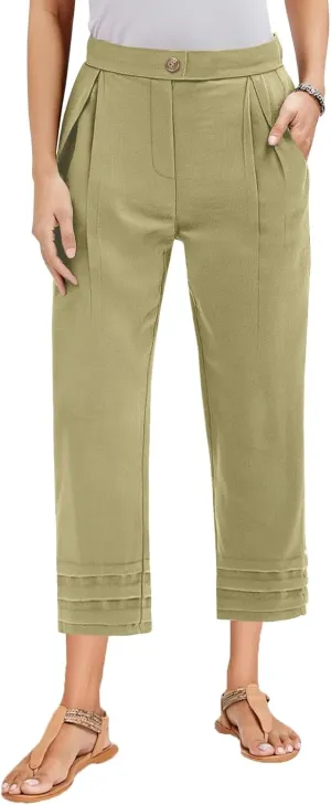 ADHOWBEW Womens Linen Pants Baggy Cotton Lounge Plus Size Elastic Waist Wide Leg Boho Casual Trousers with Pockets