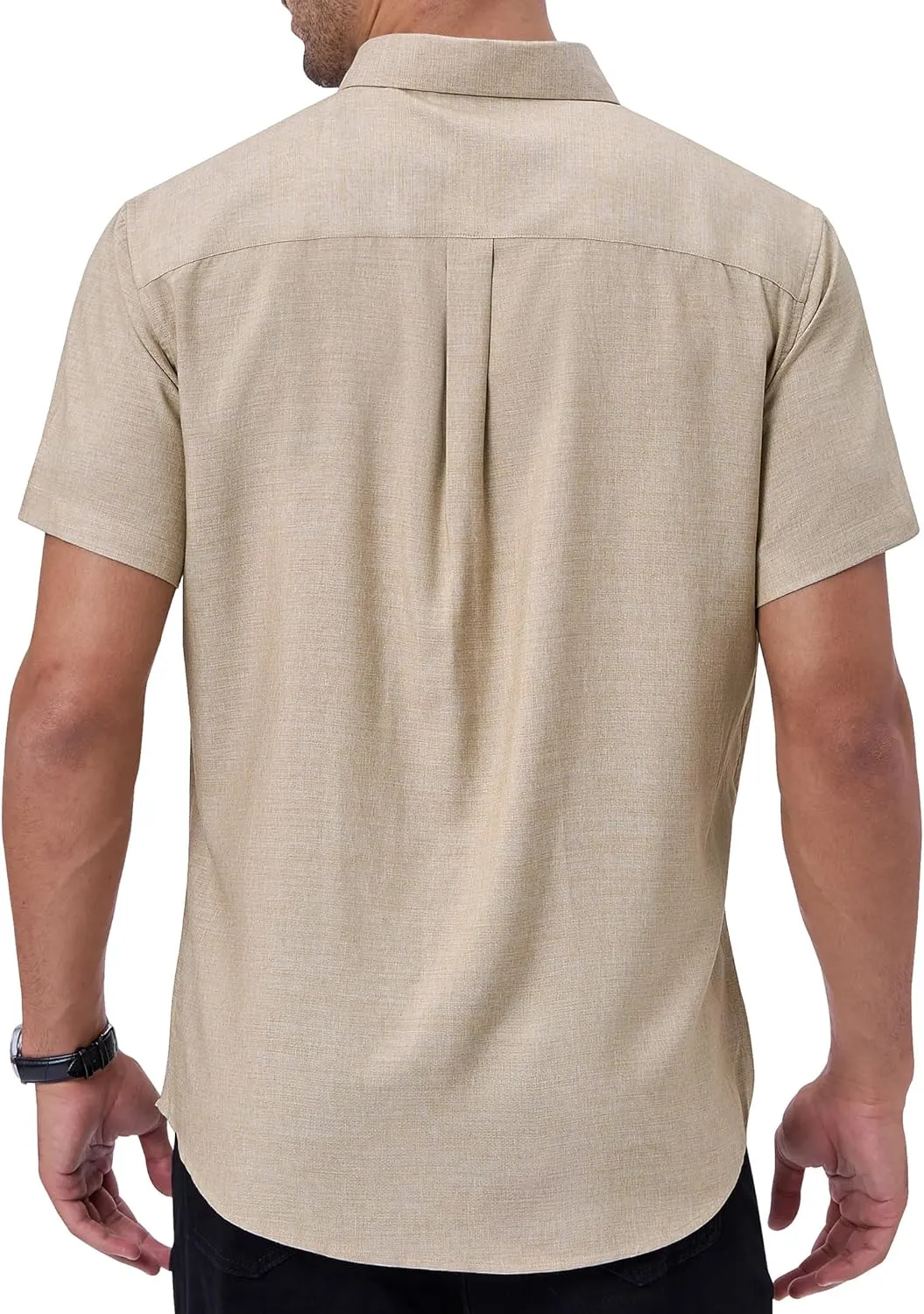 Alimens & Gentle Men's Casual Linen Shirts Short Sleeve Button Down Summer Beach Casual Shirt