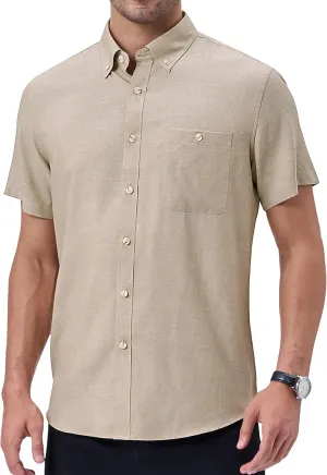 Alimens & Gentle Men's Casual Linen Shirts Short Sleeve Button Down Summer Beach Casual Shirt
