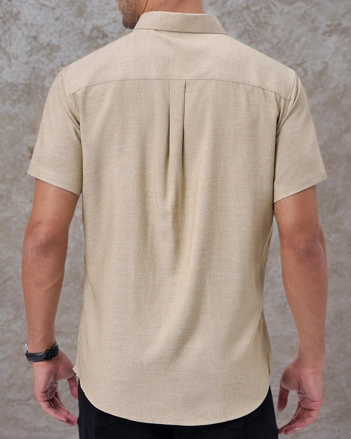 Alimens & Gentle Men's Casual Linen Shirts Short Sleeve Button Down Summer Beach Casual Shirt