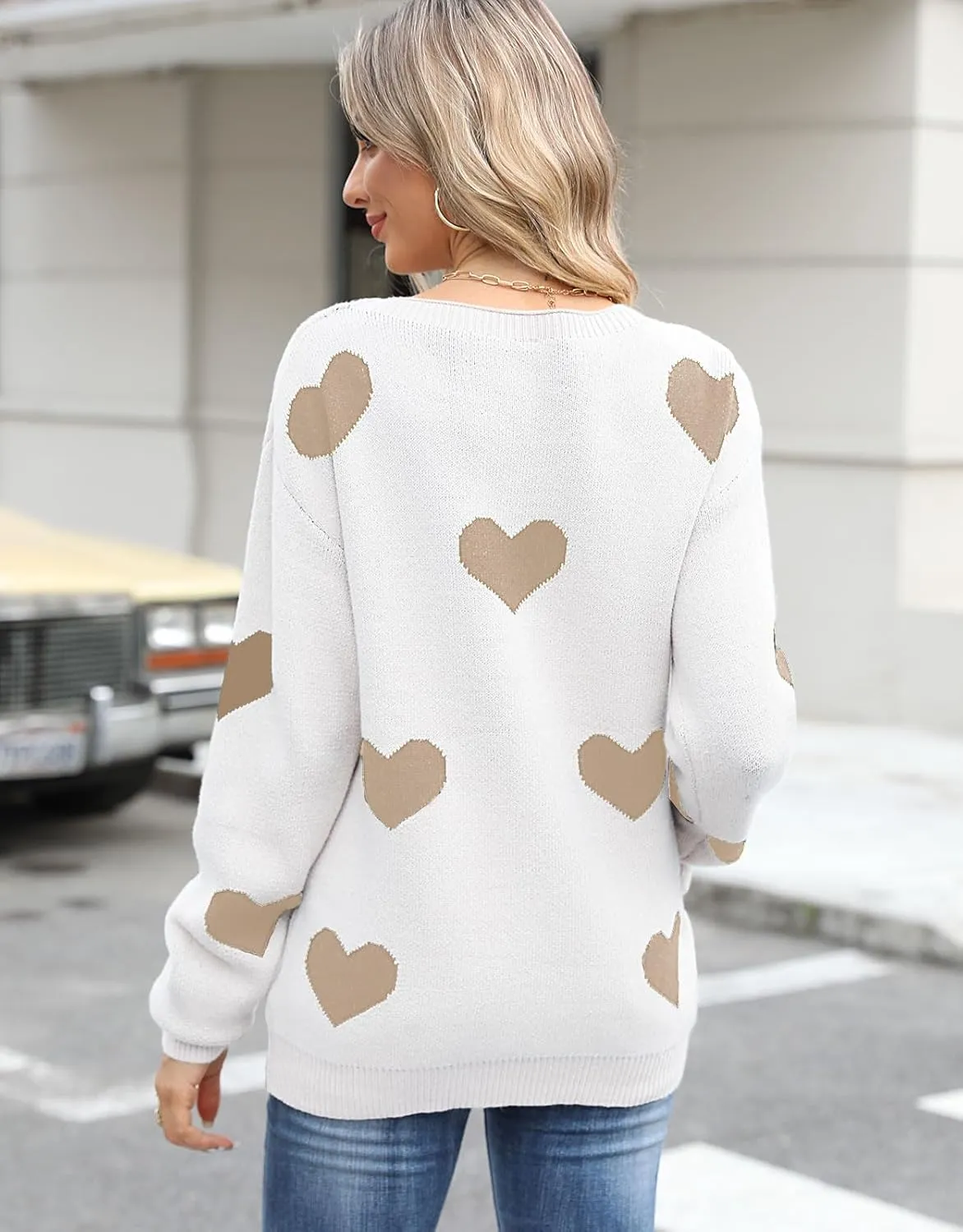 Alsol Lamesa Women's Cute Heart Sweater Pullover Long Sleeve Crewneck Casual Knitted Sweaters