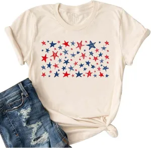 America Flag Shirt for Women Red White Blue Star Graphic Patriotic Shirt 4th of July Memorial Summer Tops Tee