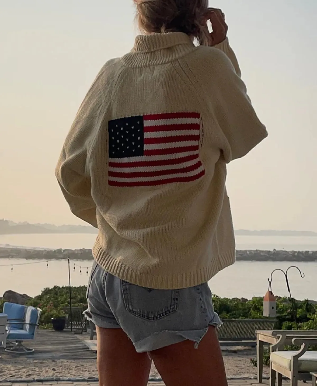 American Flag Knit Sweater Cardigan for Women USA Flag Star Stripe Print Open Front Vintage Knitwear Cardigans