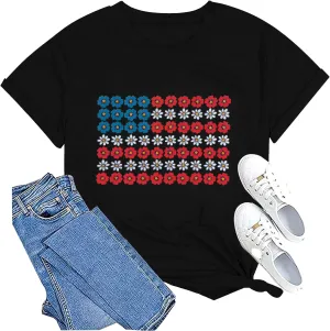 American Flag Shirts for Women 4th of July Tops USA Print T Shirt Casual Short Sleeve American Proud T-Shirt Tops