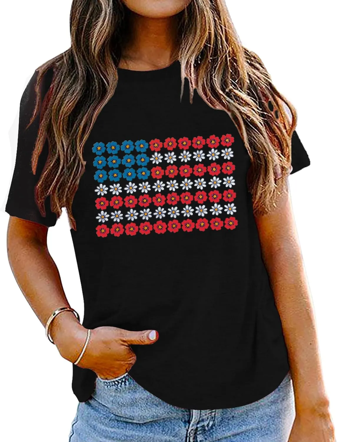 American Flag Shirts for Women 4th of July Tops USA Print T Shirt Casual Short Sleeve American Proud T-Shirt Tops