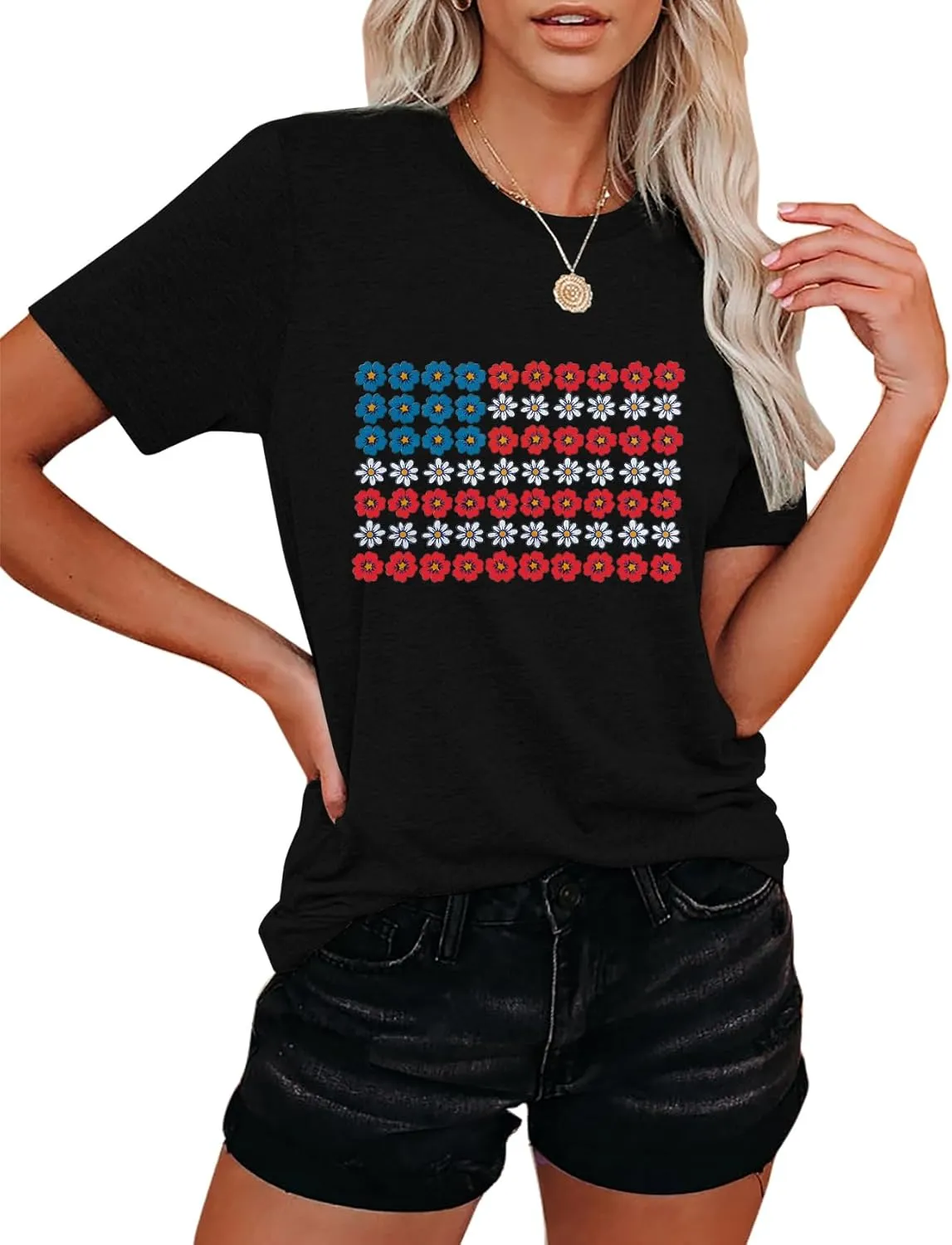 American Flag Shirts for Women 4th of July Tops USA Print T Shirt Casual Short Sleeve American Proud T-Shirt Tops