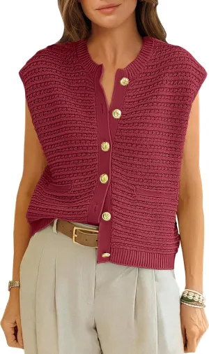 ANRABESS Women Sweater Vests Sleeveless Cardigan Casual Loose Knit Button Down Sweater Tops 2025 Spring Summer Trendy Outfits