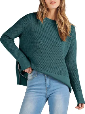 ANRABESS Womens Crewneck Long Sleeve Waffle Knit Casual Side Zipper Pullover Sweaters Top Thumbhole 2025 Fall Outfits