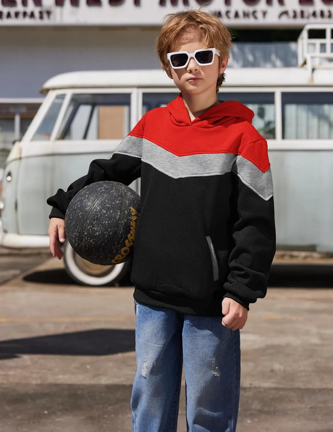 Arshiner Boy's Color Block Pullover Fleece Hoodie Long Sleeve Casual Sweatshirt with Pocket Age 3-13 Years
