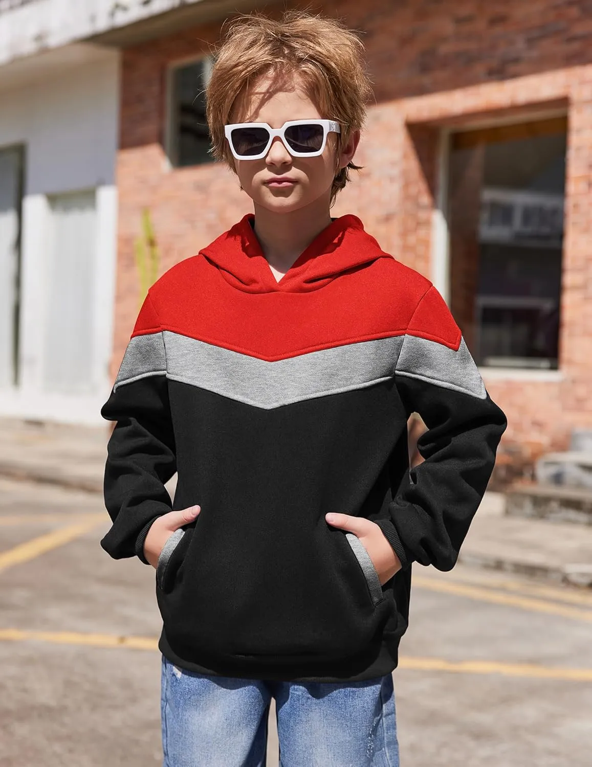 Arshiner Boy's Color Block Pullover Fleece Hoodie Long Sleeve Casual Sweatshirt with Pocket Age 3-13 Years