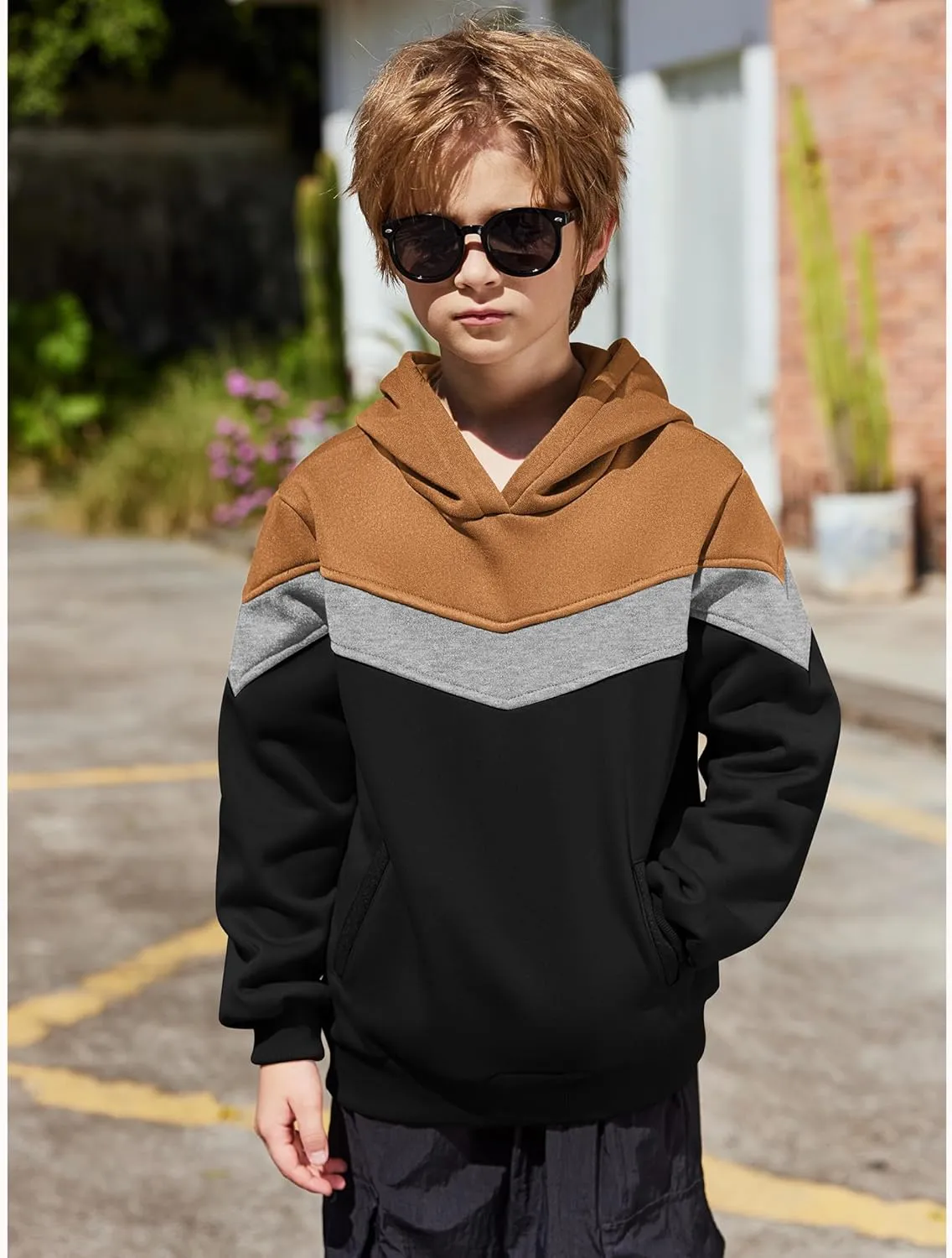 Arshiner Boy's Color Block Pullover Fleece Hoodie Long Sleeve Casual Sweatshirt with Pocket Age 3-13 Years