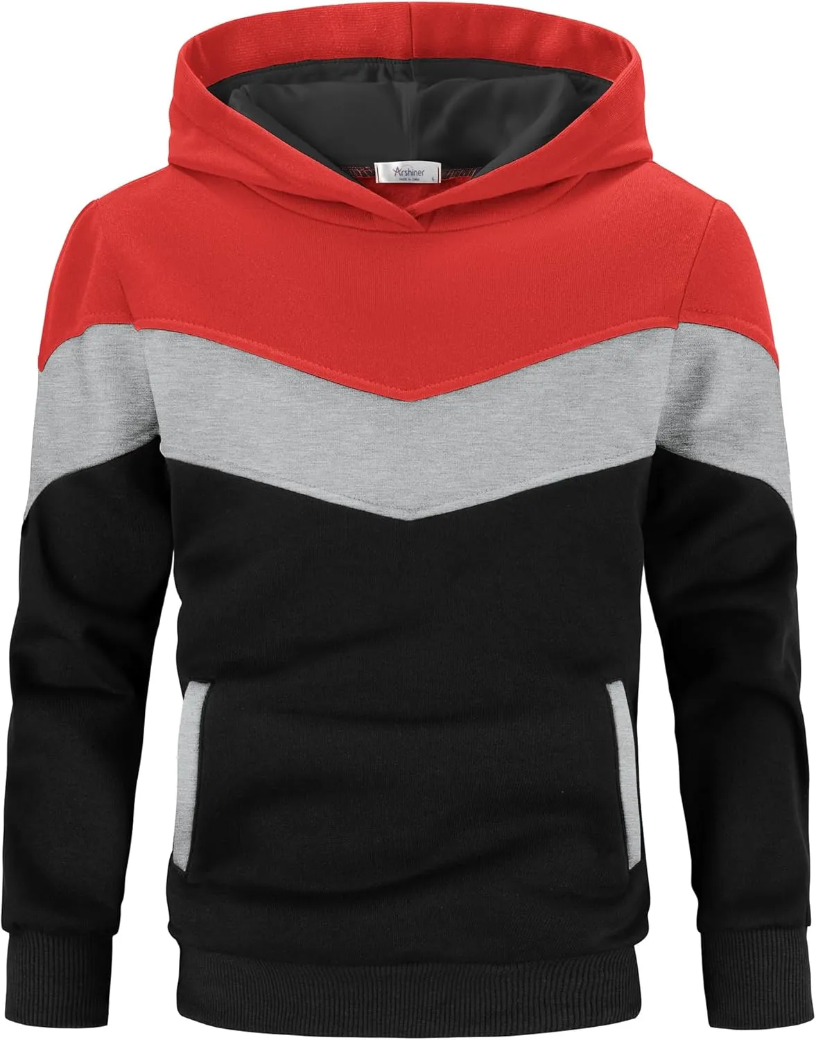Arshiner Boy's Color Block Pullover Fleece Hoodie Long Sleeve Casual Sweatshirt with Pocket Age 3-13 Years