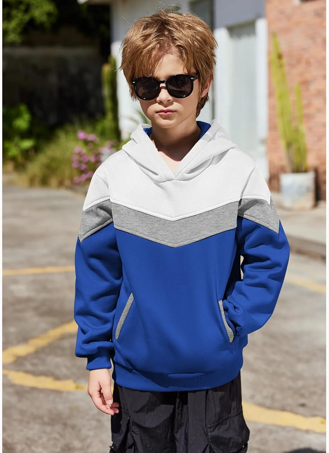 Arshiner Boy's Color Block Pullover Fleece Hoodie Long Sleeve Casual Sweatshirt with Pocket Age 3-13 Years