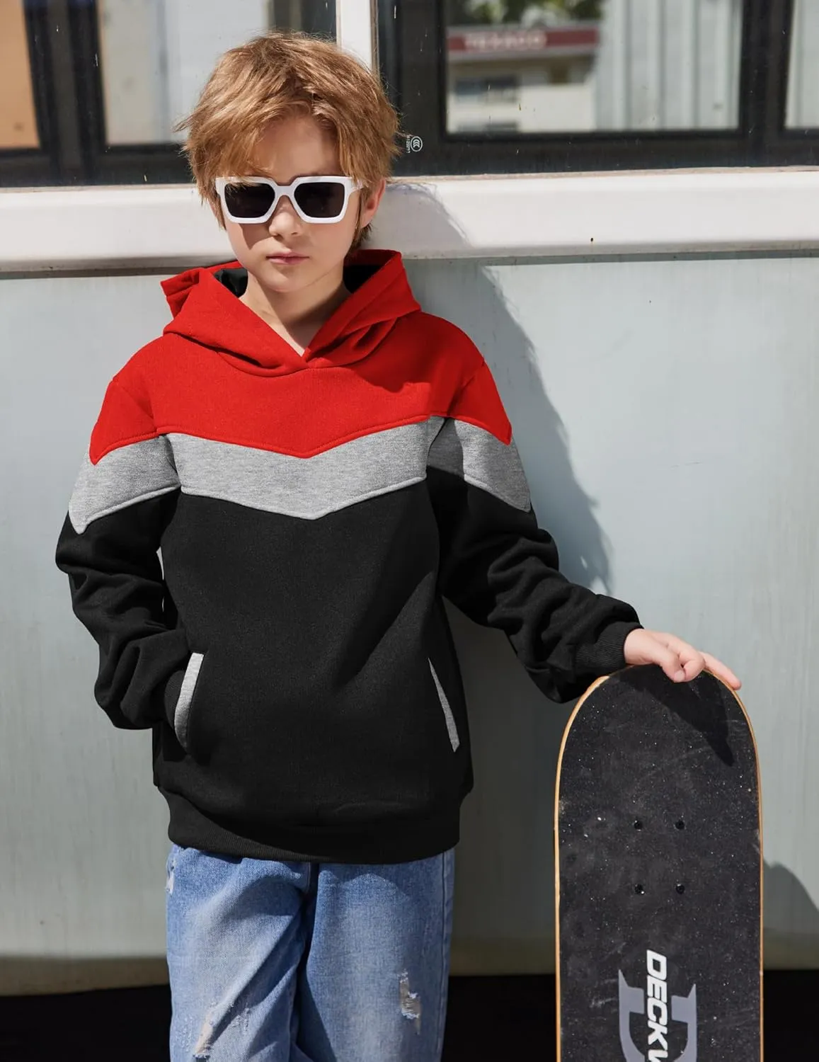 Arshiner Boy's Color Block Pullover Fleece Hoodie Long Sleeve Casual Sweatshirt with Pocket Age 3-13 Years
