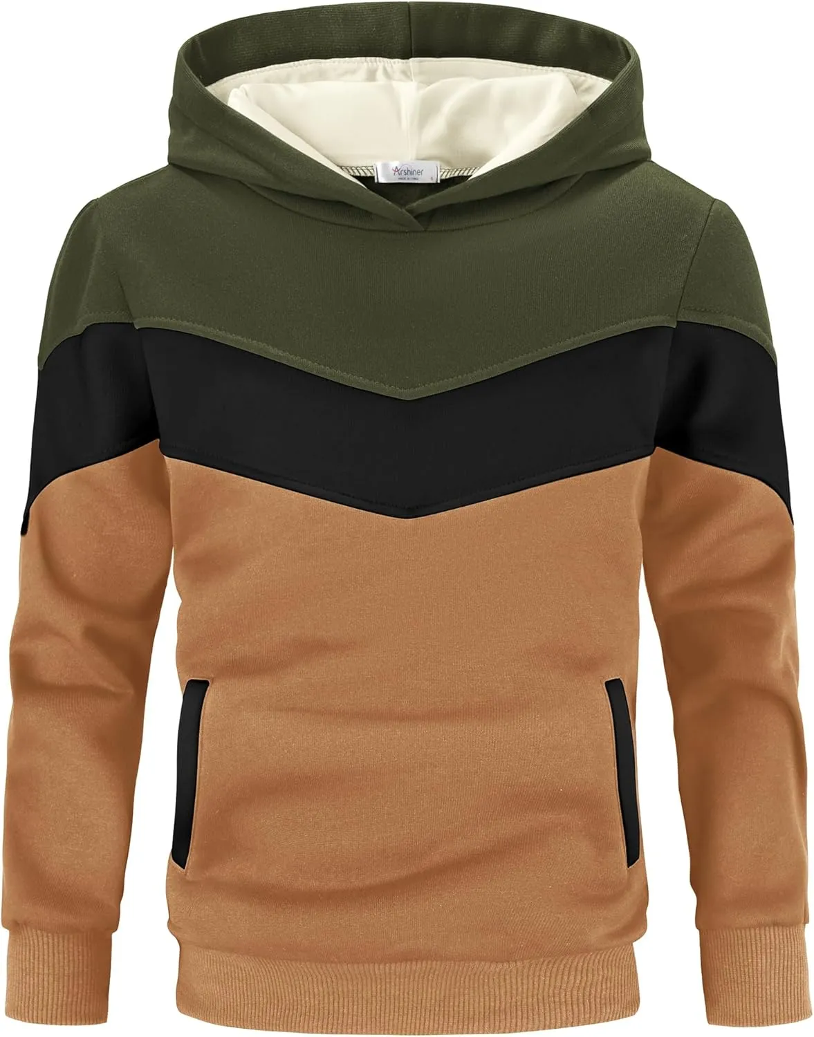 Arshiner Boy's Color Block Pullover Fleece Hoodie Long Sleeve Casual Sweatshirt with Pocket Age 3-13 Years