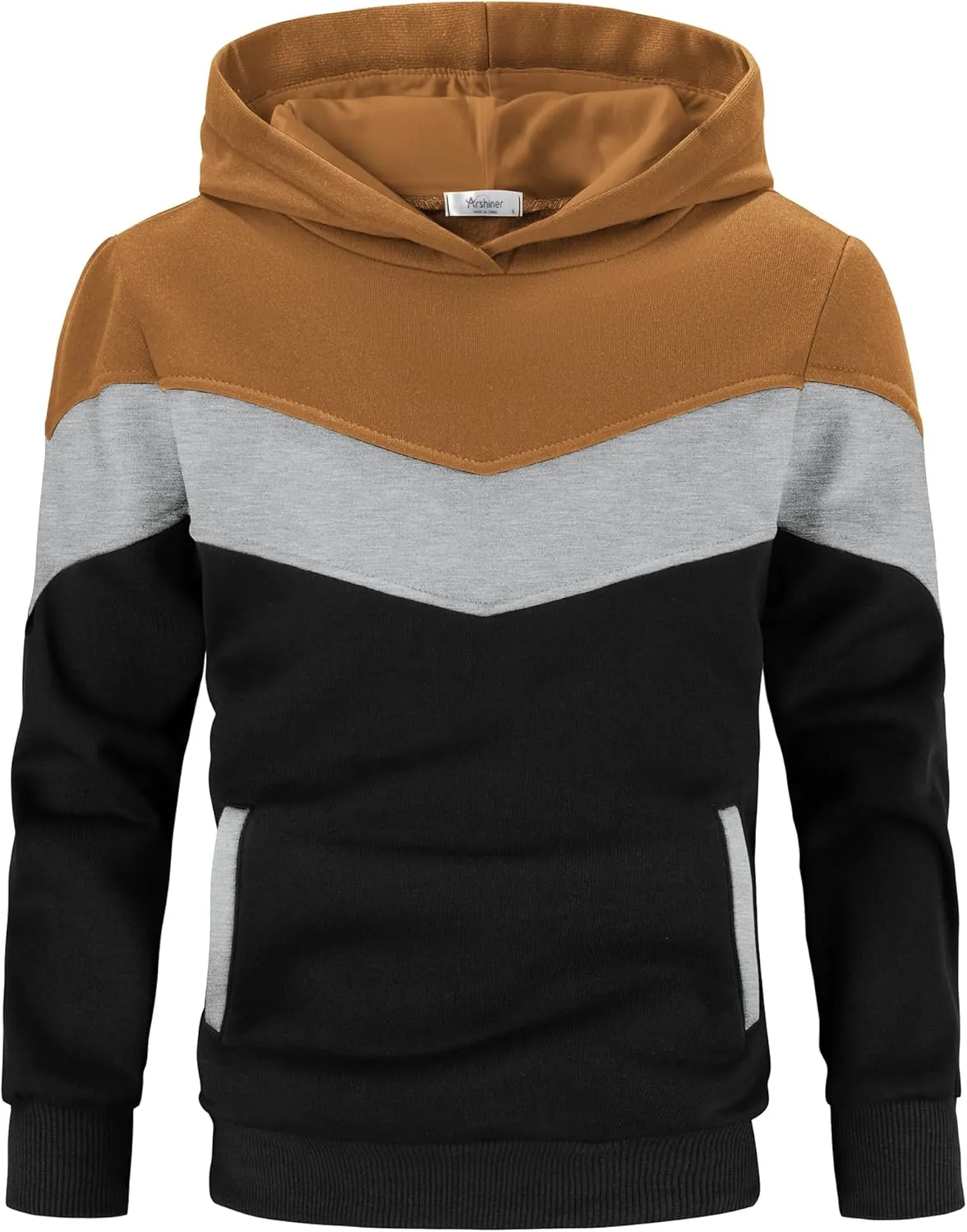 Arshiner Boy's Color Block Pullover Fleece Hoodie Long Sleeve Casual Sweatshirt with Pocket Age 3-13 Years