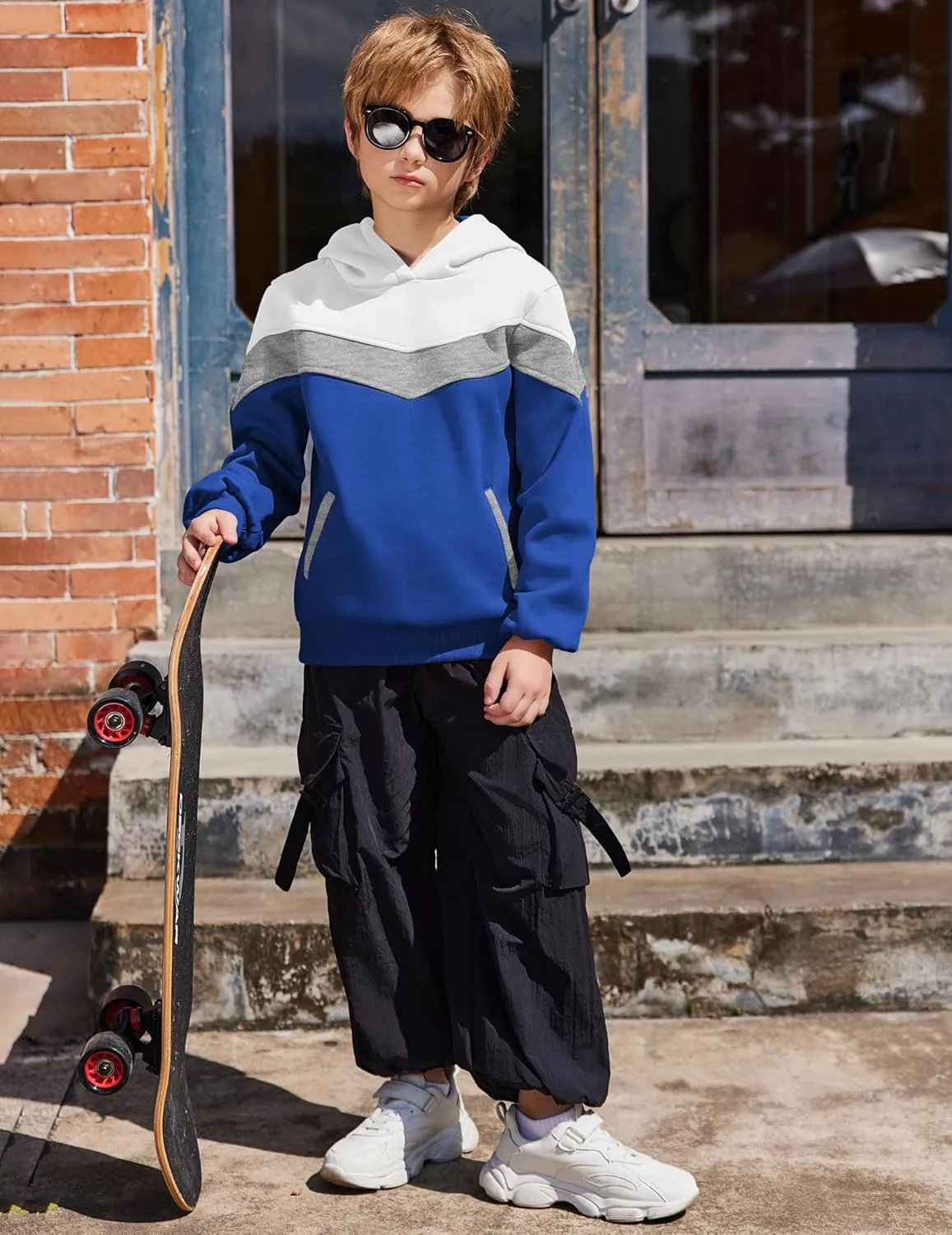 Arshiner Boy's Color Block Pullover Fleece Hoodie Long Sleeve Casual Sweatshirt with Pocket Age 3-13 Years