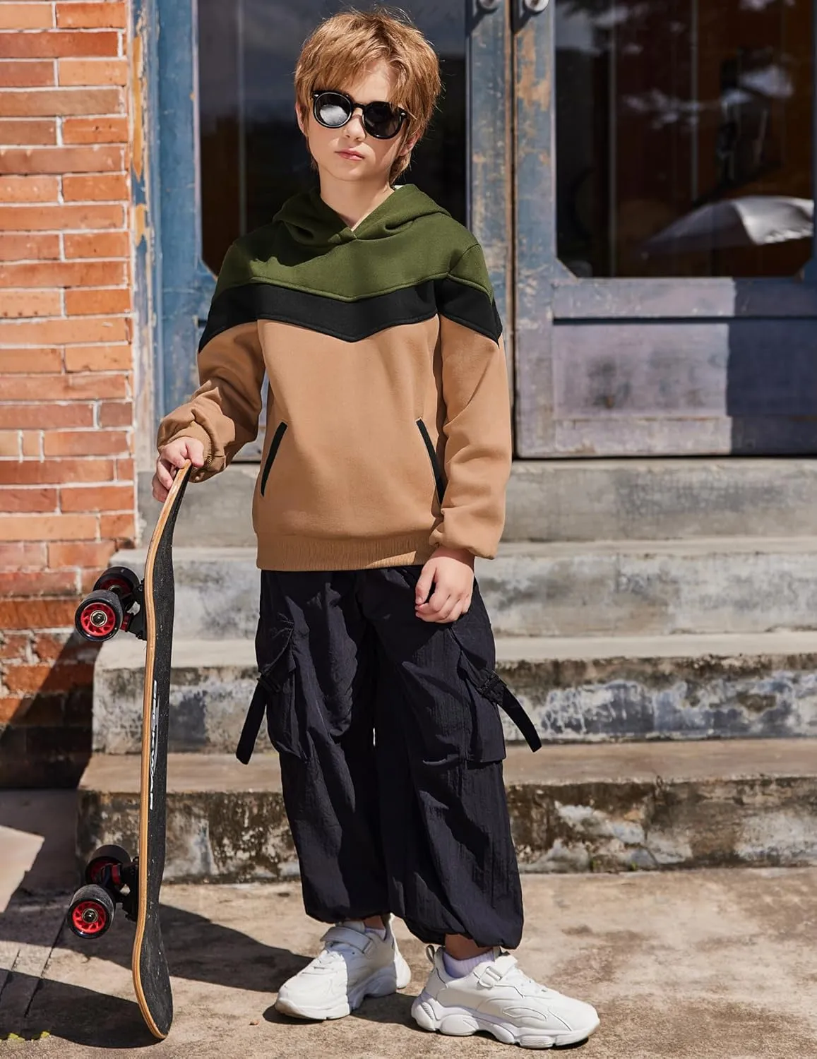 Arshiner Boy's Color Block Pullover Fleece Hoodie Long Sleeve Casual Sweatshirt with Pocket Age 3-13 Years