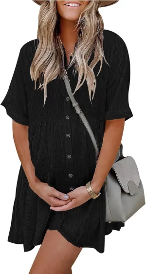 AUSELILY Women's Summer Babydoll Dress Casual Short Sleeve Sundress Button Down Dresses with Pockets 2025 New