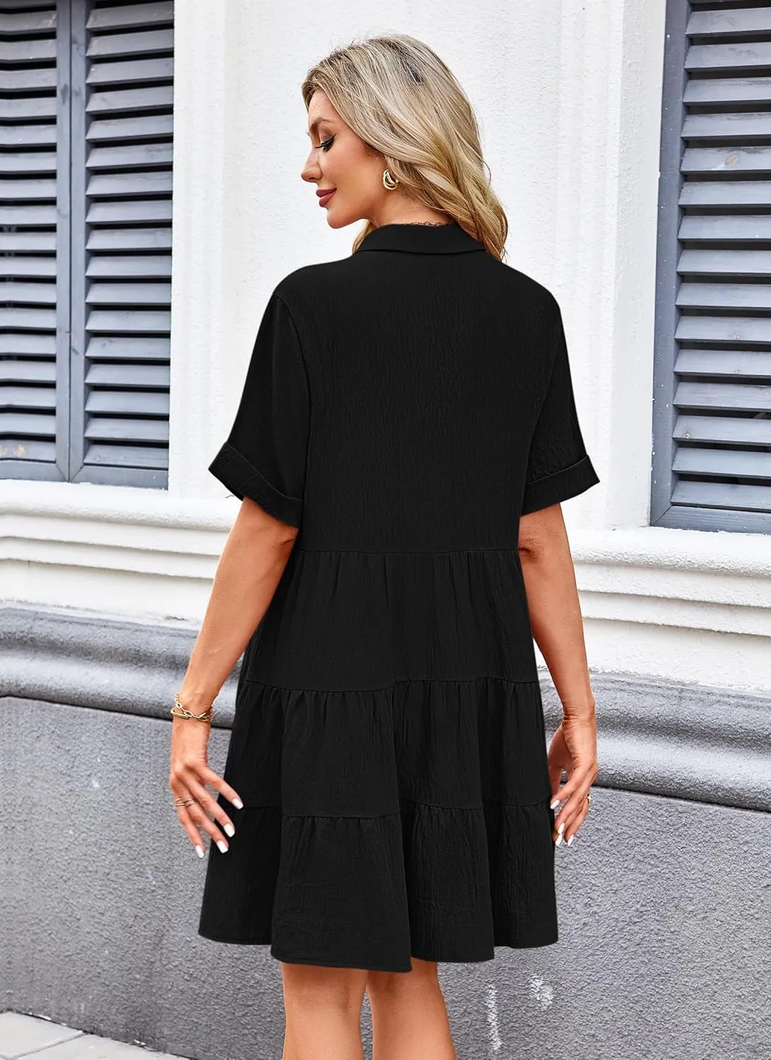 AUSELILY Women's Summer Babydoll Dress Casual Short Sleeve Sundress Button Down Dresses with Pockets 2025 New