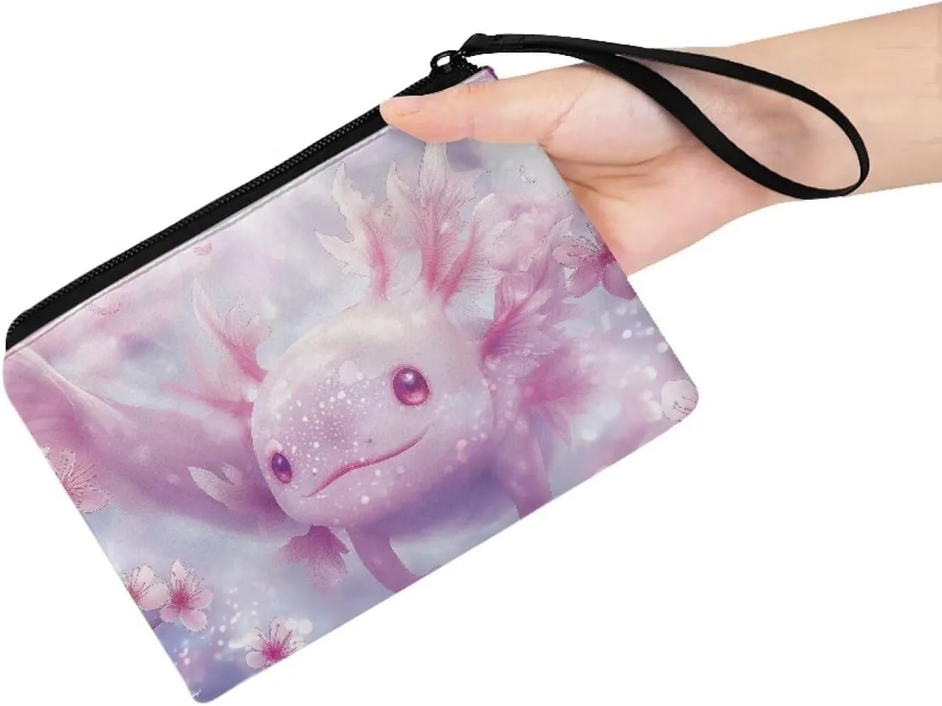 Axolotl Wristlet Clutch Purses for Women Casual Stylish Mini Cosmetic Bags for Girls Canvas Wallet with Coins Purse Portable Wristlet Coins Purse Pink