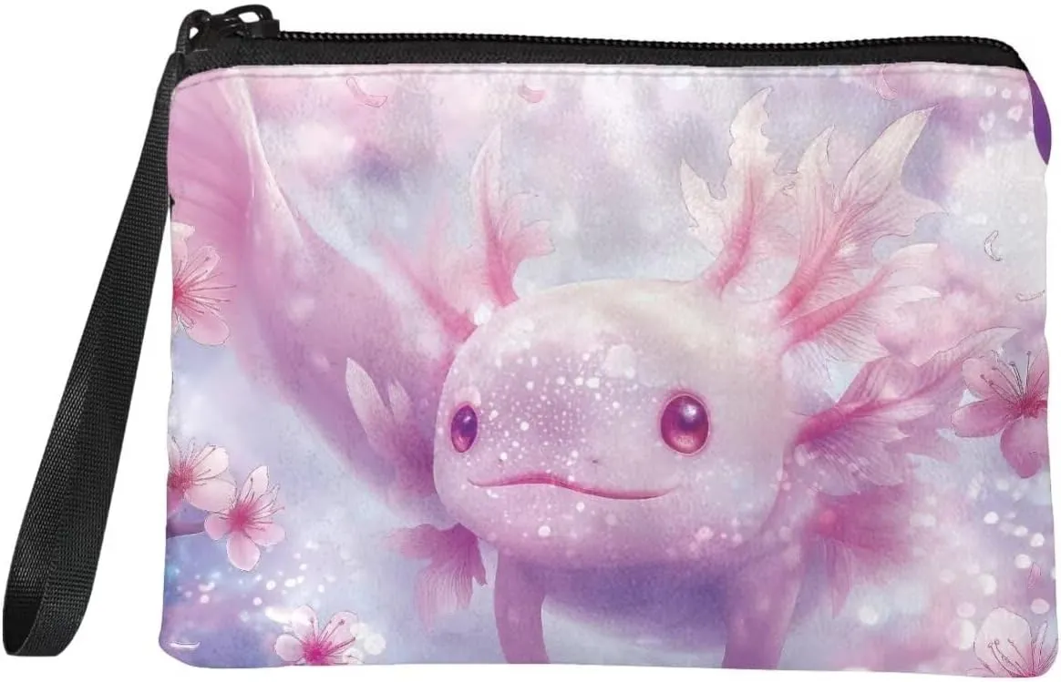 Axolotl Wristlet Clutch Purses for Women Casual Stylish Mini Cosmetic Bags for Girls Canvas Wallet with Coins Purse Portable Wristlet Coins Purse Pink