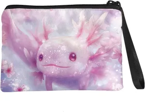 Axolotl Wristlet Clutch Purses for Women Casual Stylish Mini Cosmetic Bags for Girls Canvas Wallet with Coins Purse Portable Wristlet Coins Purse Pink