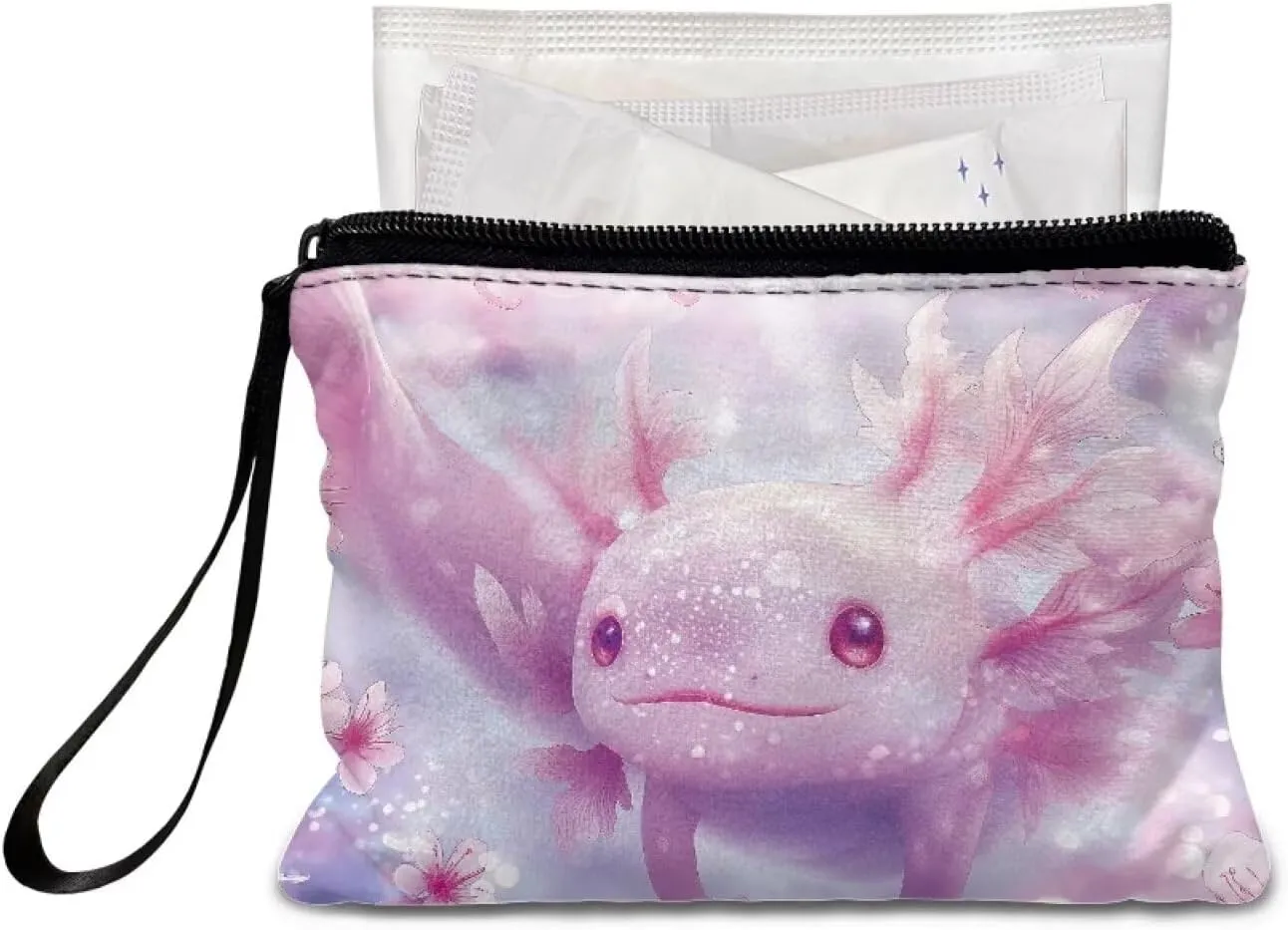 Axolotl Wristlet Clutch Purses for Women Casual Stylish Mini Cosmetic Bags for Girls Canvas Wallet with Coins Purse Portable Wristlet Coins Purse Pink