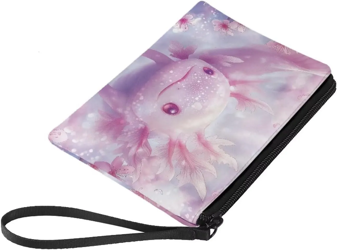 Axolotl Wristlet Clutch Purses for Women Casual Stylish Mini Cosmetic Bags for Girls Canvas Wallet with Coins Purse Portable Wristlet Coins Purse Pink