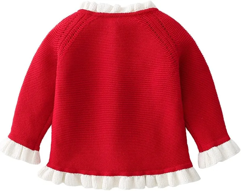 Baby Girls Knitted Cardigan Sweater Crewneck Knit Crochet Button Closure Cardigan Tops Coat Outwear for Toddler