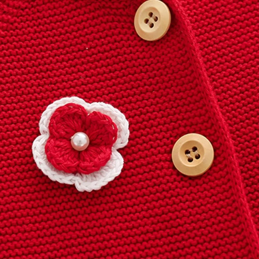 Baby Girls Knitted Cardigan Sweater Crewneck Knit Crochet Button Closure Cardigan Tops Coat Outwear for Toddler