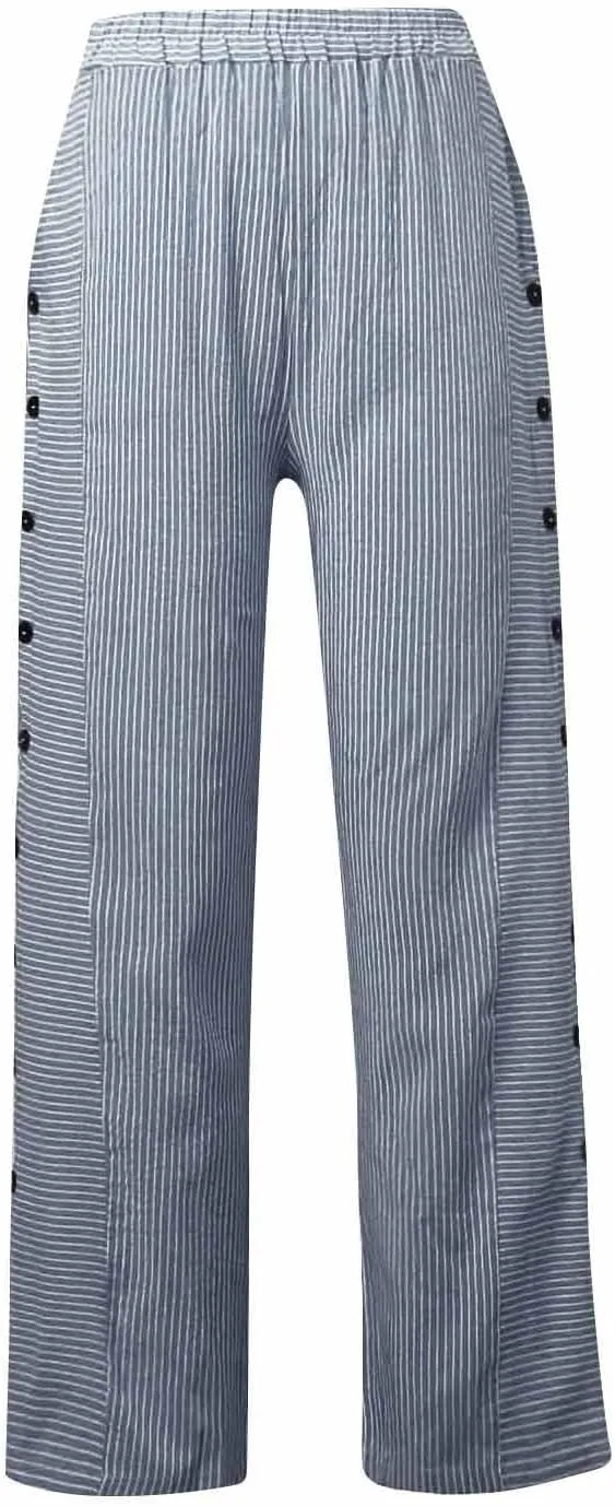 Baggy Striped Pants Women 2025 Trendy Side Button Cotton Linen Pants Straight Leg High Wasited Y2k Pants with Pockets