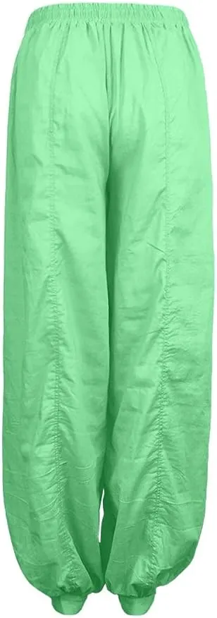 Black Linen Pants Women Casual Summer Baggy Waist Pants with Pockets Solid Sweatpants Palazzo Pants for Women Dance