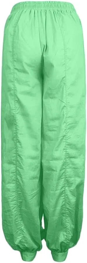 Black Linen Pants Women Casual Summer Baggy Waist Pants with Pockets Solid Sweatpants Palazzo Pants for Women Dance