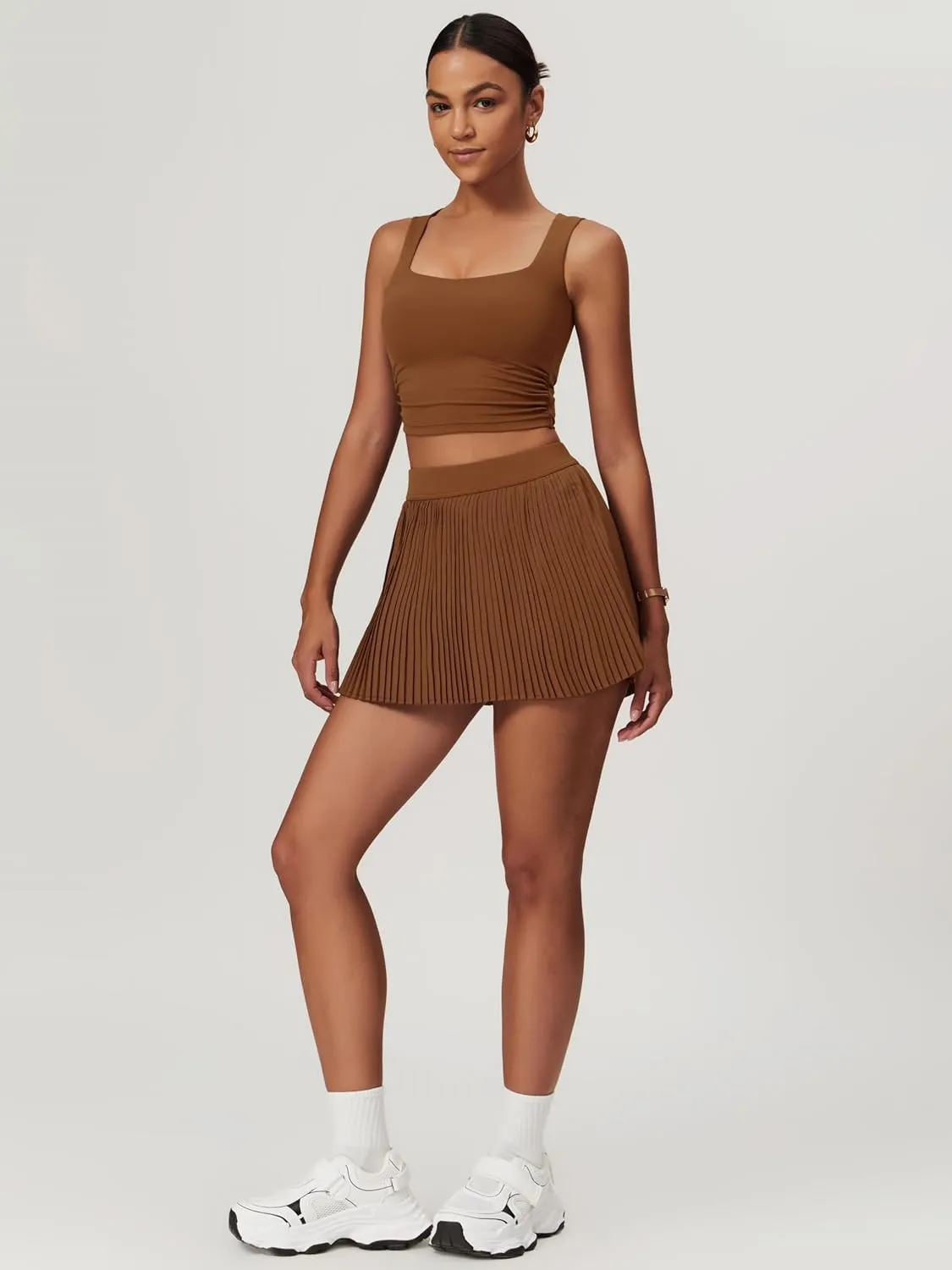 BOCIW 2 Piece Tennis Dresses for Women High Waisted Pleated Skirt Sets Square Neck Workout Crop Tank Tops Golf Outfits