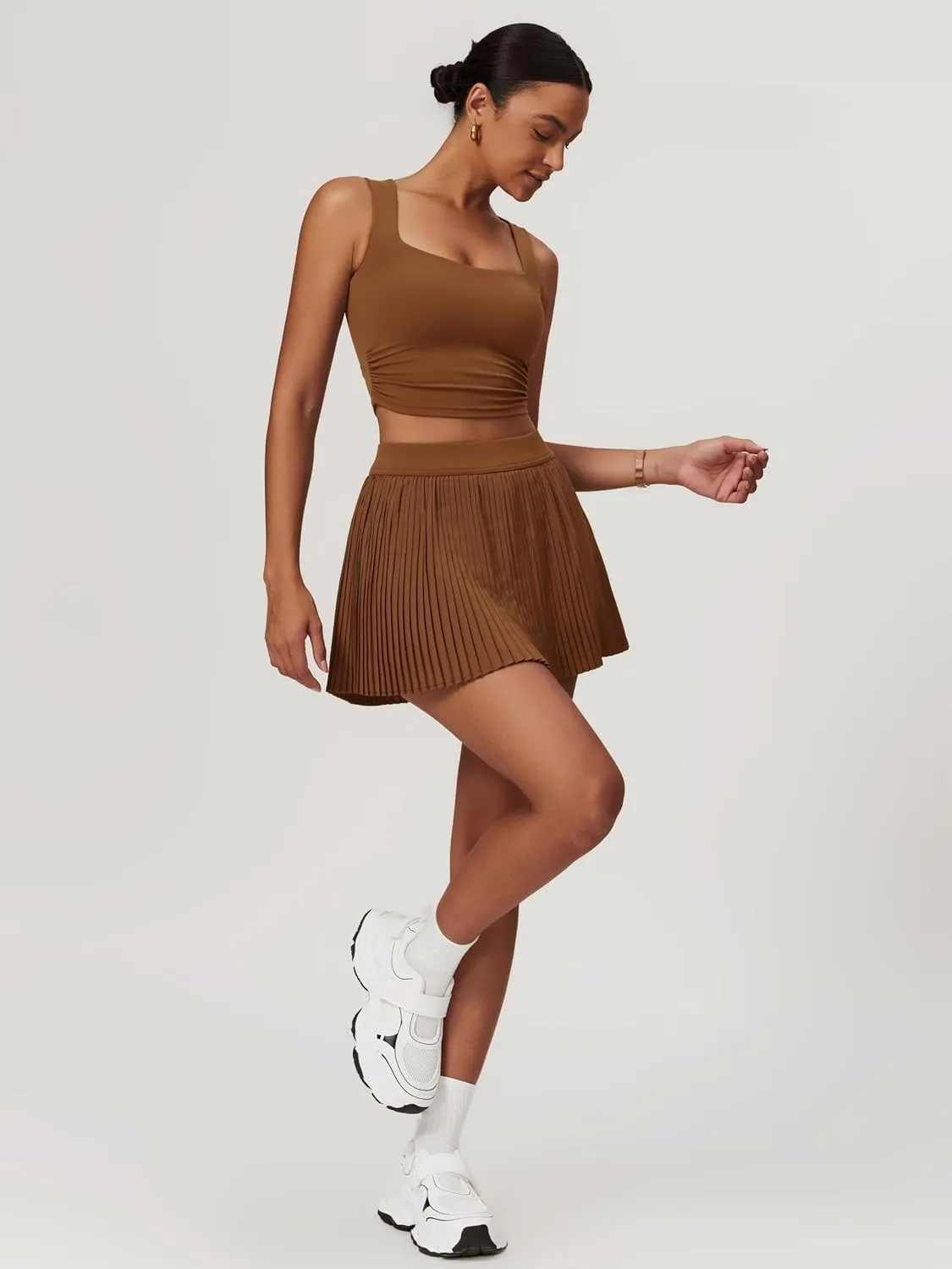 BOCIW 2 Piece Tennis Dresses for Women High Waisted Pleated Skirt Sets Square Neck Workout Crop Tank Tops Golf Outfits