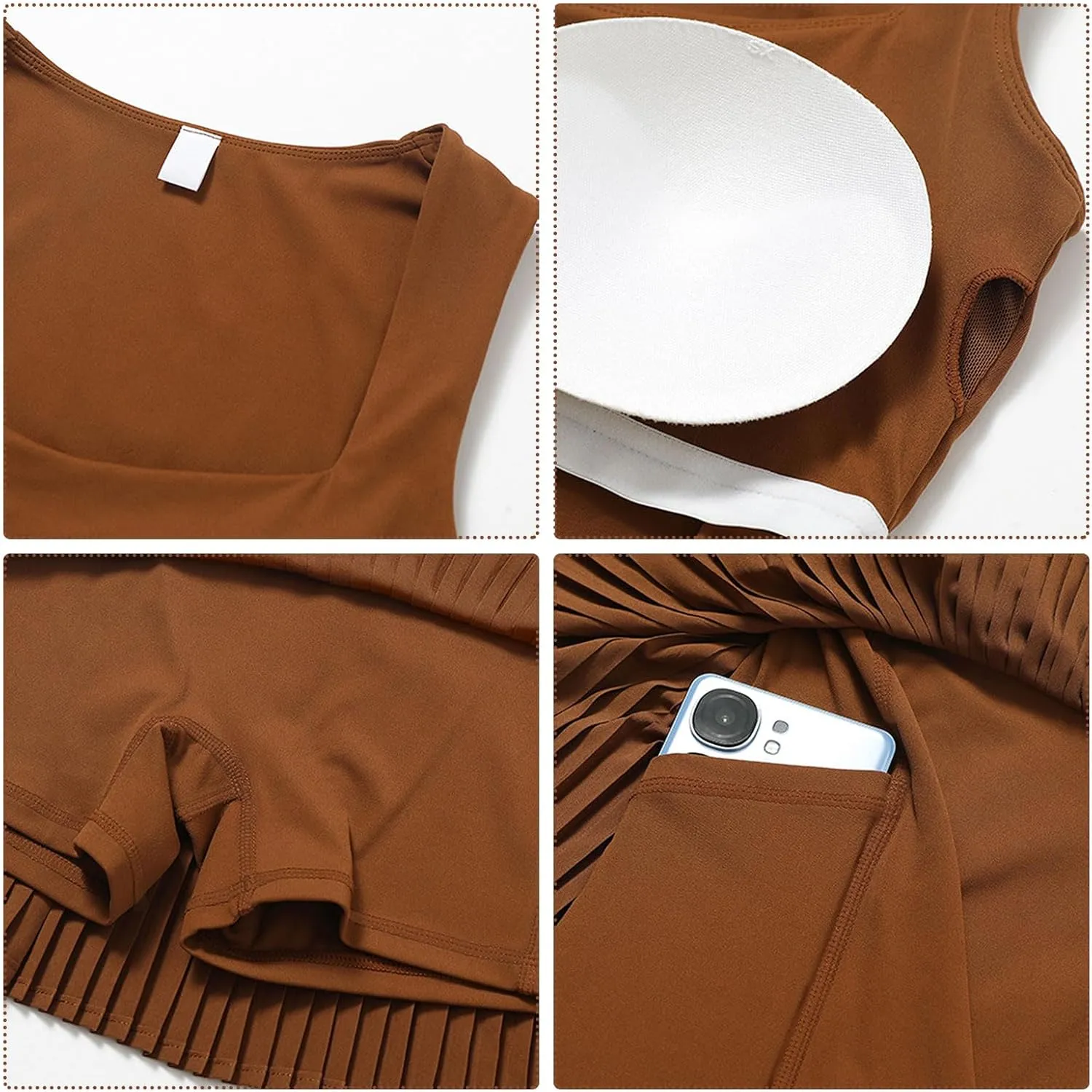 BOCIW 2 Piece Tennis Dresses for Women High Waisted Pleated Skirt Sets Square Neck Workout Crop Tank Tops Golf Outfits