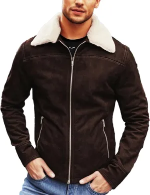 Brown Leather Biker Jacket Fur Collar - Suede Leather Trcuker Jacket Men - Black Motorcycle Coat - Corduroy Coat