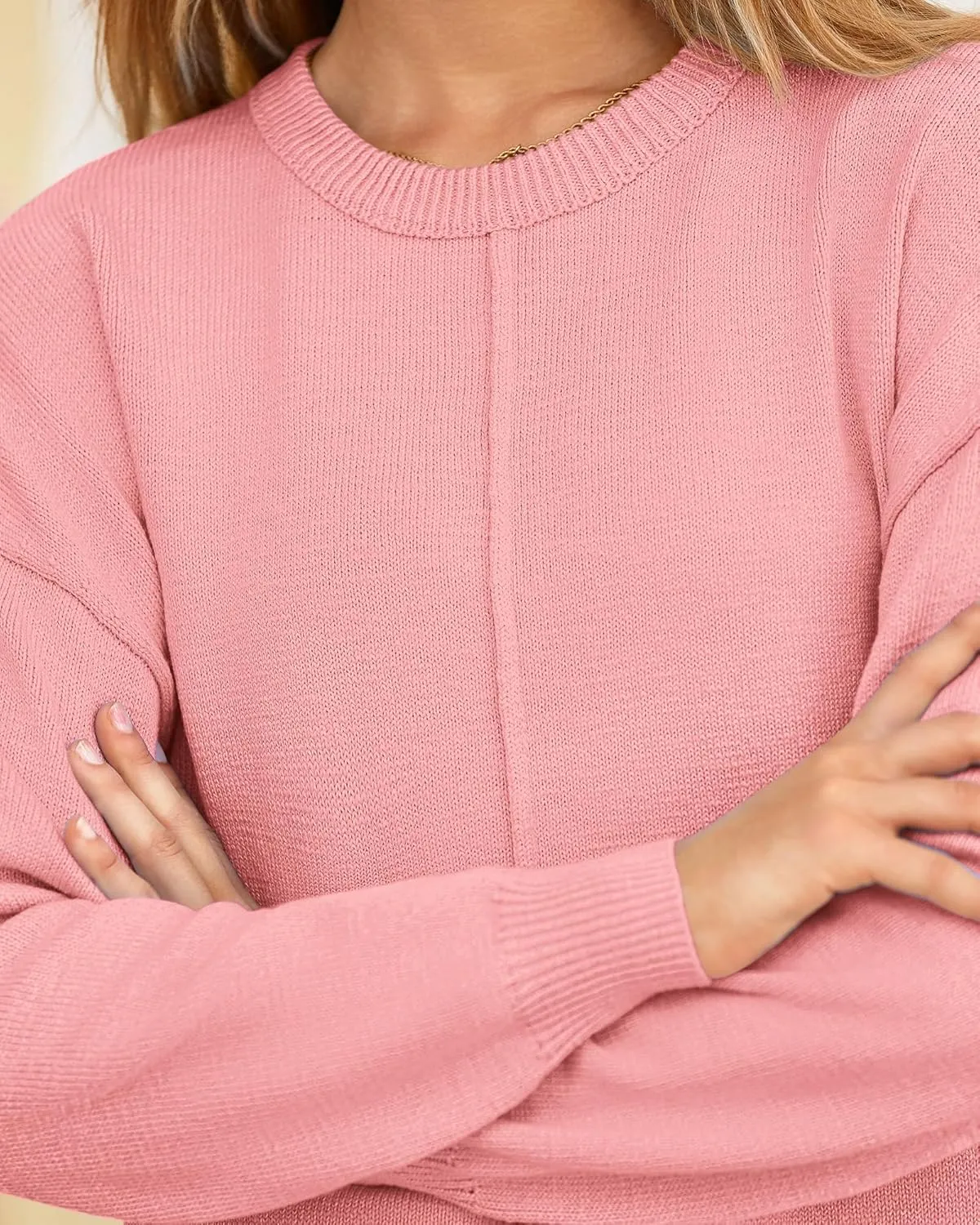 BTFBM Womens Loose Pullover Sweaters Fall Winter Clothes 2025 Crewneck Slouchy Sweater Long Sleeve Casual Knitted Tops