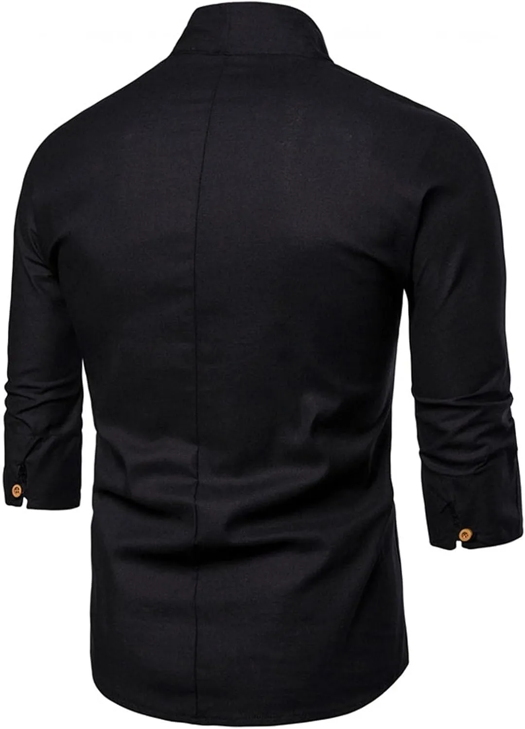 Burband Mens 3/4 Sleeve Cotton Linen V Neck Shirts Hipster Slim Fit Stand Collar Chef Coats Big and Tall Beach Yoga Tops